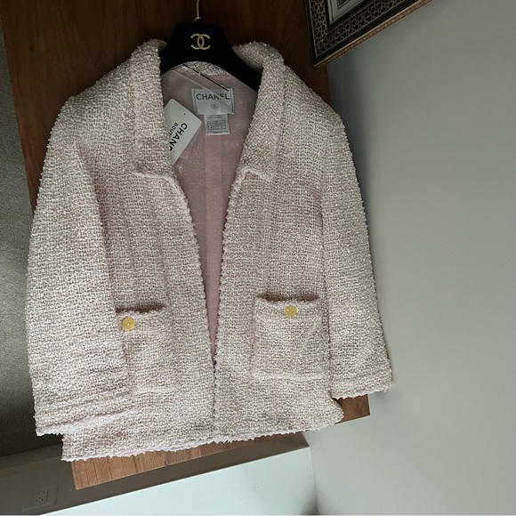 ❌SOLD❌ CHANEL 1999 SS Vintage Pink Beige Tweed Jacket CC Logo FR44 Large L Auth - Picture 4 of 17